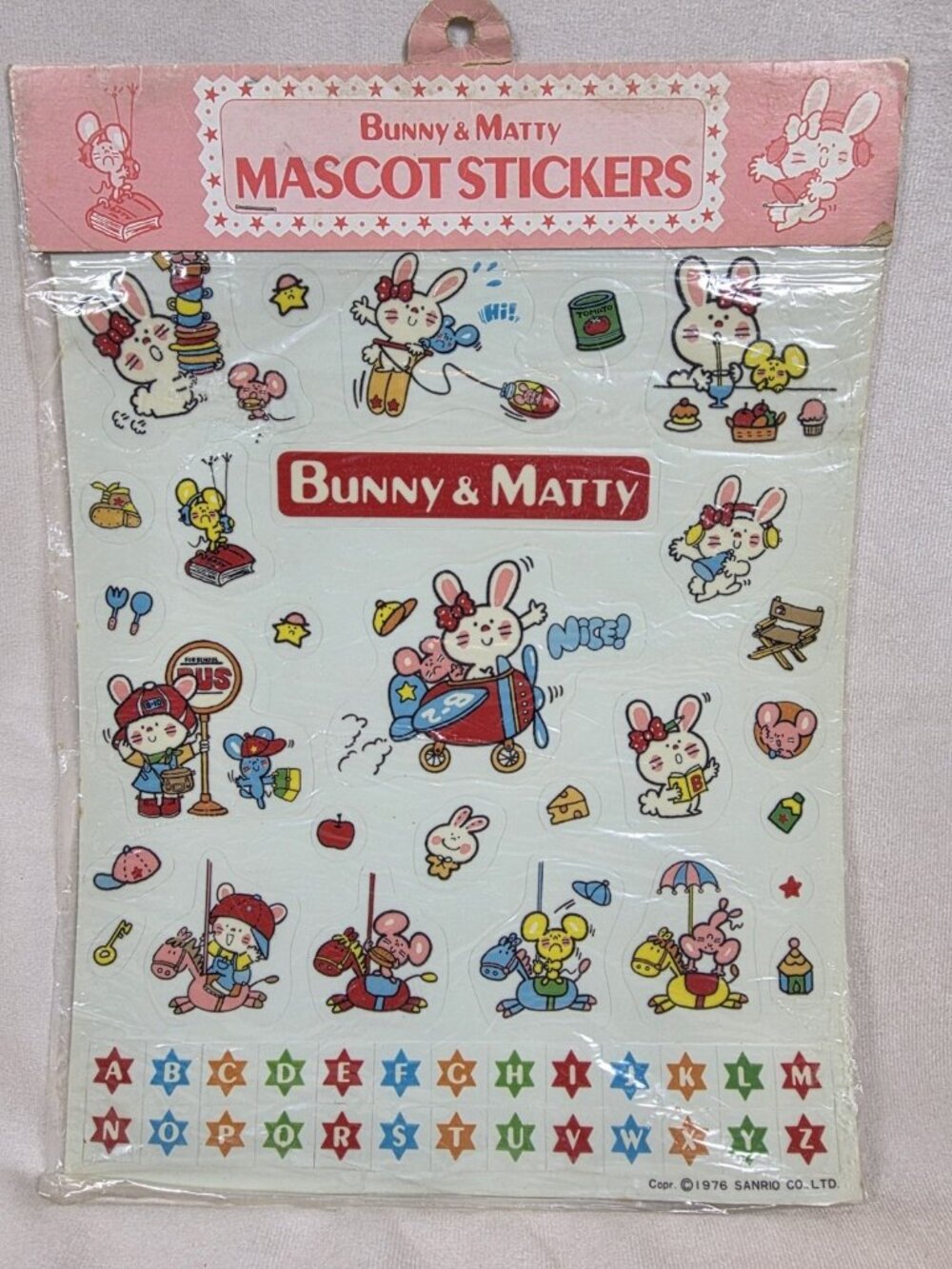 vintage 1976 Bunny & Matty Sanrio sticker sheet.